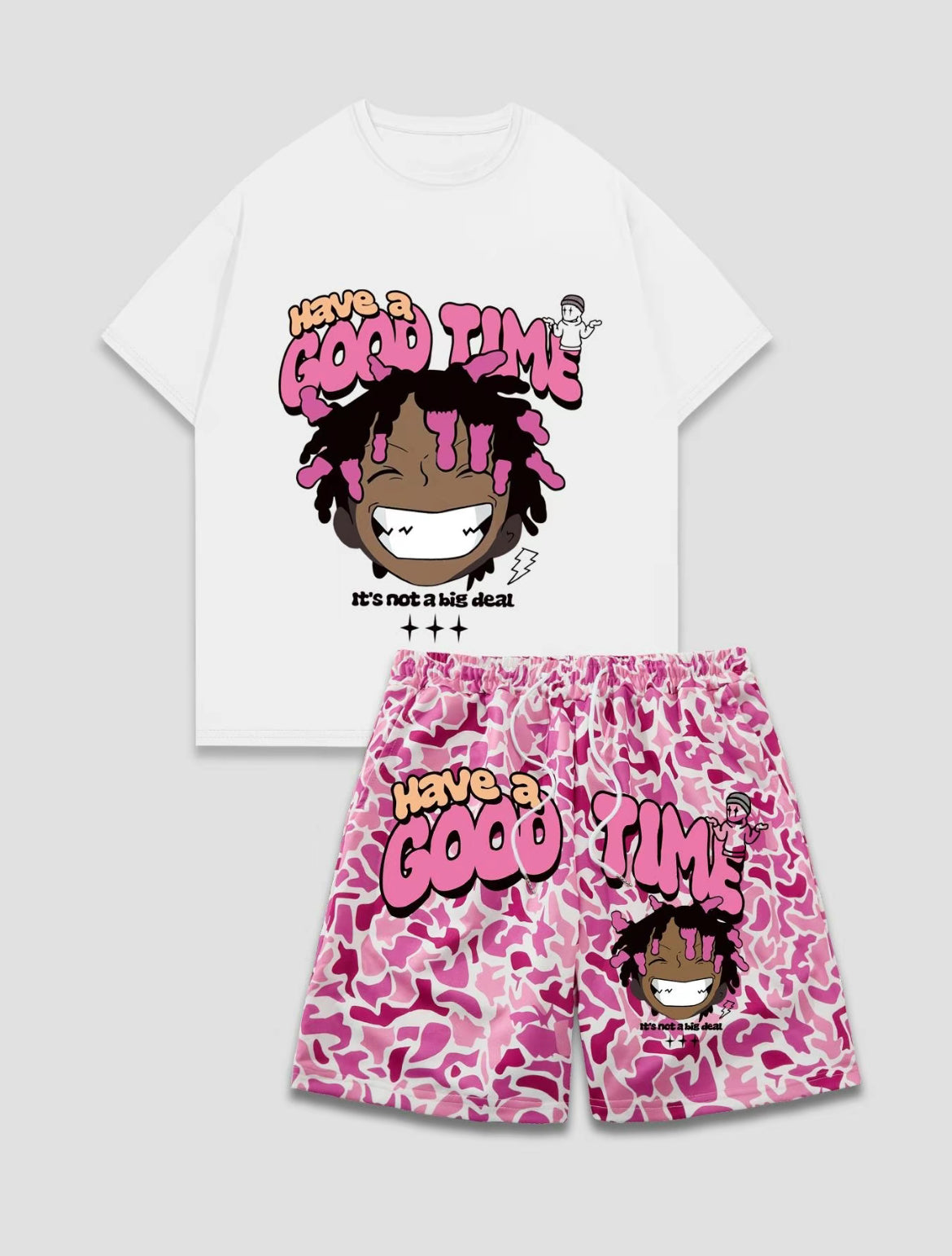 Set di due Pezzi Pantaloncini da uomo con Stampa Grafica dei Cartoni Animati, T-shirt
Girocollo Confortevole Moda Casual Regular Fit per Abbigliamento Outdoor Quotidiano, due Pezzi da uomo per l'Estate